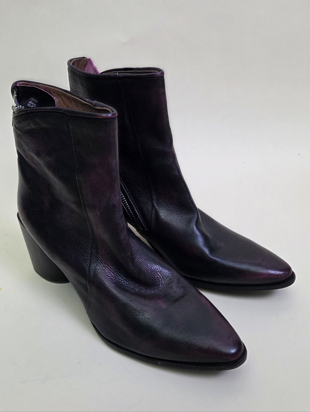 A.S.98 Leather Pointed Toe Ankle Boots Black Burgundy Size 42